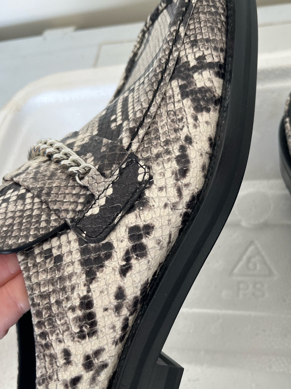Martine Rose Black and White Snakeskin Chain Mule Loafers - Picture 9 of 9